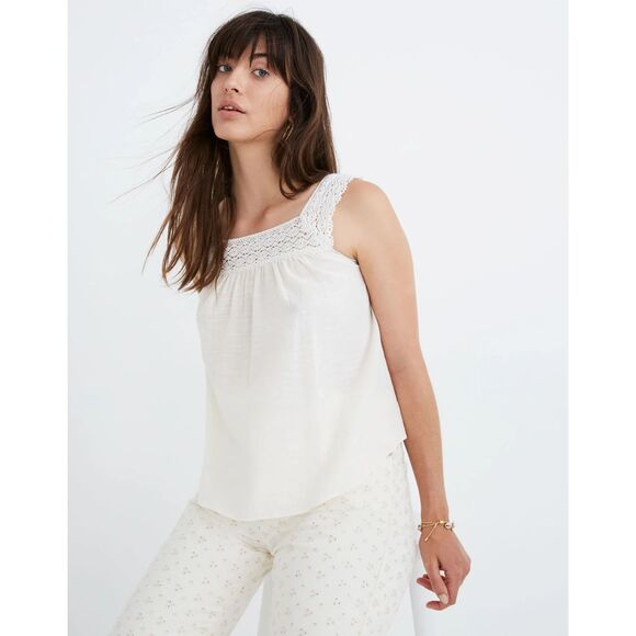 Madewell Crochet Lace Sleeve Bow Back Flowy Feminine Blouse - Picture 2 of 9